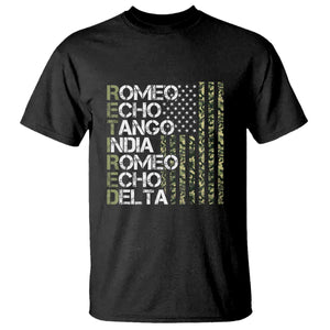 Funny Retired Military Phonetic Alphabet Retirement T Shirt Vintage Camouflage Flag TS11 Black Print Your Wear