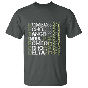 Funny Retired Military Phonetic Alphabet Retirement T Shirt Vintage Camouflage Flag TS11 Dark Heather Print Your Wear