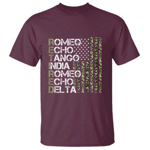 Funny Retired Military Phonetic Alphabet Retirement T Shirt Vintage Camouflage Flag TS11 Maroon Print Your Wear