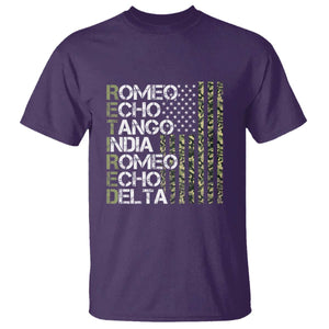 Funny Retired Military Phonetic Alphabet Retirement T Shirt Vintage Camouflage Flag TS11 Purple Print Your Wear