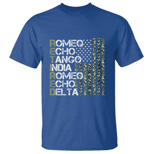 Funny Retired Military Phonetic Alphabet Retirement T Shirt Vintage Camouflage Flag TS11 Royal Blue Print Your Wear