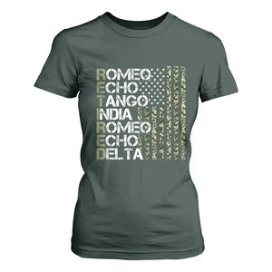 Funny Retired Military Phonetic Alphabet Retirement T Shirt For Women Vintage Camouflage Flag TS11 Dark Forest Green Print Your Wear