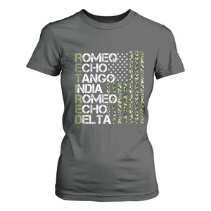 Funny Retired Military Phonetic Alphabet Retirement T Shirt For Women Vintage Camouflage Flag TS11 Dark Heather Print Your Wear