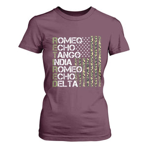 Funny Retired Military Phonetic Alphabet Retirement T Shirt For Women Vintage Camouflage Flag TS11 Maroon Print Your Wear
