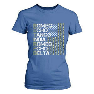 Funny Retired Military Phonetic Alphabet Retirement T Shirt For Women Vintage Camouflage Flag TS11 Royal Blue Print Your Wear