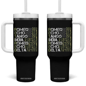 Funny Retired Military Phonetic Alphabet Retirement Tumbler With Handle Vintage Camouflage Flag TS11 One Size: 40 oz Black Print Your Wear