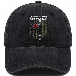 Funny United States Air Force Retired Washed Cotton Baseball Cap Camo American Flag Fighter