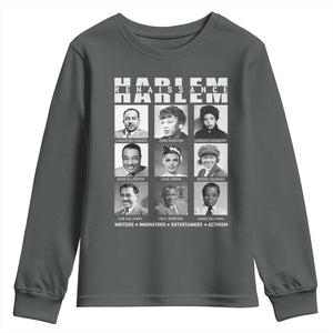 Harlem Renaissance Youth Sweatshirt Black Writers Innovators Entertainers Activism Black History Month TS11 Dark Heather Print Your Wear