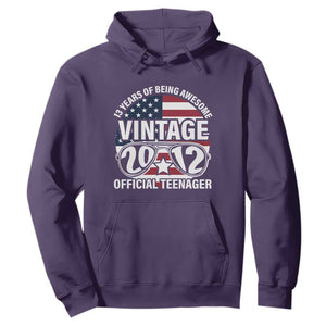 Funny 13th Birthday Hoodie Vintage 2012 Official Teenager 13 Years Of Being Awesome USA Flag Sunglasses TS11 Purple Print Your Wear