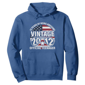 Funny 13th Birthday Hoodie Vintage 2012 Official Teenager 13 Years Of Being Awesome USA Flag Sunglasses TS11 Royal Blue Print Your Wear
