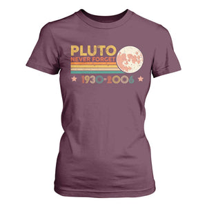 Funny Never Forget Pluto 1930 2006 T Shirt For Women Retro Stripes TS11 Maroon Print Your Wear