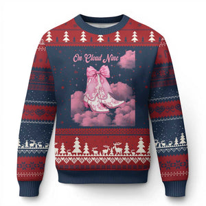 On Cloud Nine Ugly Christmas Sweater 9th Birthday Bday Girl Pink Coquette Cowgirl Boots TS11 Navy Red Print Your Wear