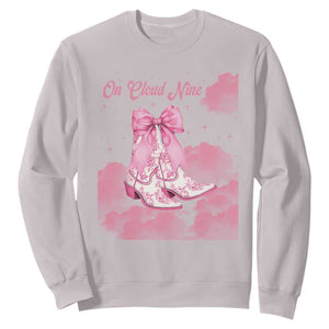 On Cloud Nine Sweatshirt 9th Birthday Bday Girl Pink Coquette Cowgirl Boots TS11 Ice Gray Print Your Wear