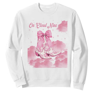 On Cloud Nine Sweatshirt 9th Birthday Bday Girl Pink Coquette Cowgirl Boots TS11 White Print Your Wear