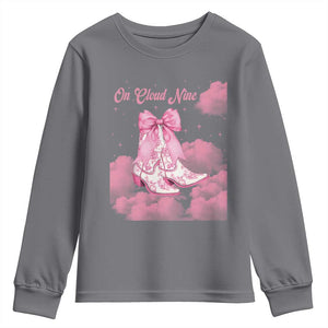 On Cloud Nine Youth Sweatshirt 9th Birthday Bday Girl Pink Coquette Cowgirl Boots TS11 Charcoal Print Your Wear