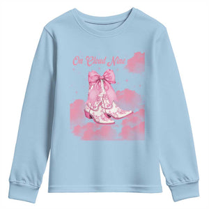 On Cloud Nine Youth Sweatshirt 9th Birthday Bday Girl Pink Coquette Cowgirl Boots TS11 Light Blue Print Your Wear