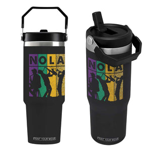 Mardi Gras NOLA New Orleans Carnival Jazz Music Glitter Print Flip Straw Tumbler TS11 One Size: 30 oz Black Print Your Wear