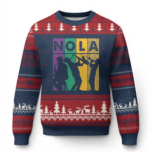 Mardi Gras NOLA New Orleans Carnival Jazz Music Glitter Print Ugly Christmas Sweater TS11 Navy Red Print Your Wear