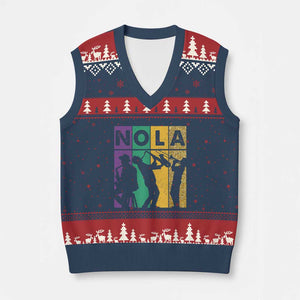 Mardi Gras NOLA New Orleans Carnival Jazz Music Glitter Print V-Neck Knit Sweater Vest TS11 Navy Red Print Your Wear