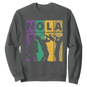 Mardi Gras NOLA New Orleans Carnival Jazz Music Glitter Print Sweatshirt TS11 Dark Heather Print Your Wear