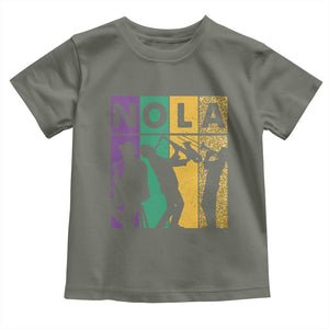 Mardi Gras NOLA New Orleans Carnival Jazz Music Glitter Print Toddler T Shirt TS11 Military Green Print Your Wear