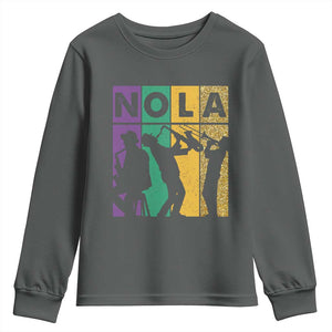 Mardi Gras NOLA New Orleans Carnival Jazz Music Glitter Print Youth Sweatshirt TS11 Dark Heather Print Your Wear