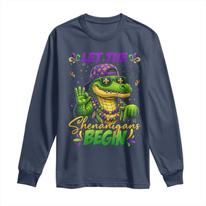 Let The Shenanigans Begin Mardi Gras 67 Meme Long Sleeve Shirt Funny Alligator Mardigator Six Seven TS11 Navy Print Your Wear