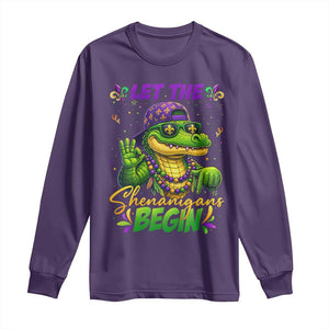 Let The Shenanigans Begin Mardi Gras 67 Meme Long Sleeve Shirt Funny Alligator Mardigator Six Seven TS11 Purple Print Your Wear