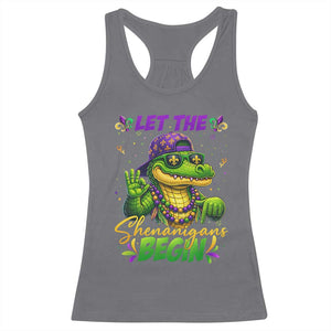 Let The Shenanigans Begin Mardi Gras 67 Meme Racerback Tank Top Funny Alligator Mardigator Six Seven TS11 Charcoal Print Your Wear