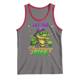 Let The Shenanigans Begin Mardi Gras 67 Meme Tank Top Funny Alligator Mardigator Six Seven TS11 Deep Heather Red Print Your Wear
