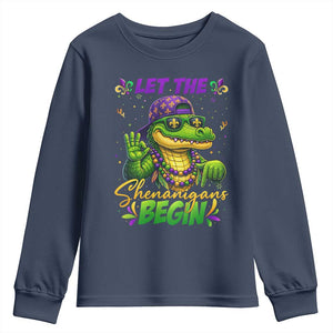 Let The Shenanigans Begin Mardi Gras 67 Meme Youth Sweatshirt Funny Alligator Mardigator Six Seven TS11 Navy Print Your Wear