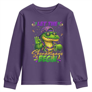 Let The Shenanigans Begin Mardi Gras 67 Meme Youth Sweatshirt Funny Alligator Mardigator Six Seven TS11 Purple Print Your Wear