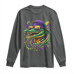 Mardigator Mardi Gras Alligator Carnival Beads Long Sleeve Shirt TS11 Dark Heather Print Your Wear