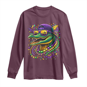 Mardigator Mardi Gras Alligator Carnival Beads Long Sleeve Shirt TS11 Maroon Print Your Wear