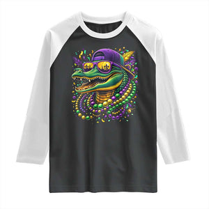 Mardigator Mardi Gras Alligator Carnival Beads Raglan Shirt TS11 Black White Print Your Wear