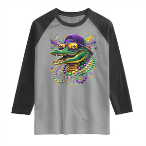Mardigator Mardi Gras Alligator Carnival Beads Raglan Shirt TS11 Sport Gray Black Print Your Wear