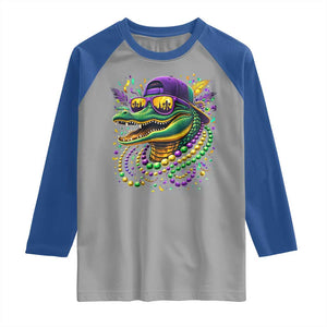 Mardigator Mardi Gras Alligator Carnival Beads Raglan Shirt TS11 Sport Gray Royal Print Your Wear