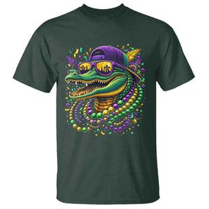 Mardigator Mardi Gras Alligator Carnival Beads T Shirt TS11 Dark Forest Green Print Your Wear