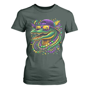 Mardigator Mardi Gras Alligator Carnival Beads T Shirt For Women TS11 Dark Forest Green Print Your Wear