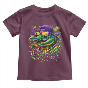 Mardigator Mardi Gras Alligator Carnival Beads Toddler T Shirt TS11 Maroon Print Your Wear