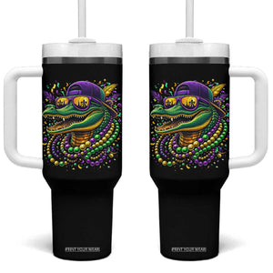 Mardigator Mardi Gras Alligator Carnival Beads Tumbler With Handle TS11 One Size: 40 oz Black Print Your Wear
