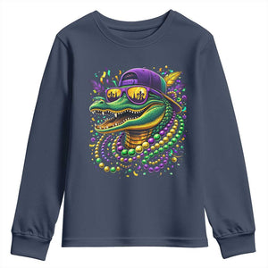 Mardigator Mardi Gras Alligator Carnival Beads Youth Sweatshirt TS11 Navy Print Your Wear