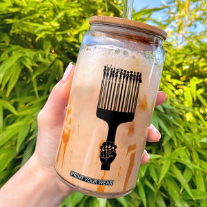 Afro Pick Comb Strong Black Power Fist Glass Can TS11 White Print Your Wear
