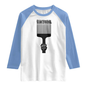 Afro Pick Comb Strong Black Power Fist Raglan Shirt TS11 White Carolina Blue Print Your Wear