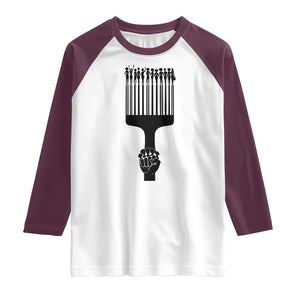 Afro Pick Comb Strong Black Power Fist Raglan Shirt TS11 White Maroon Print Your Wear