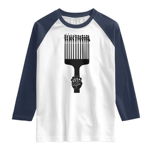 Afro Pick Comb Strong Black Power Fist Raglan Shirt TS11 White Navy Print Your Wear