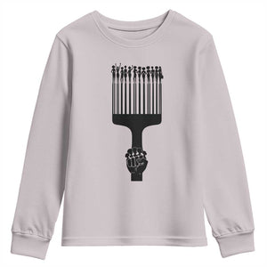 Afro Pick Comb Strong Black Power Fist Youth Sweatshirt TS11 Ice Gray Print Your Wear
