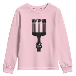 Afro Pick Comb Strong Black Power Fist Youth Sweatshirt TS11 Light Pink Print Your Wear