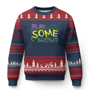 Funny Play Some Boosie Mardi Gras Ugly Christmas Sweater Beads Carnival Louisiana TS11 Navy Red Print Your Wear