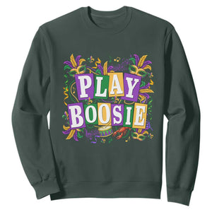 Funny Play Boosie Mardi Gras Sweatshirt Fat Tuesday Carnival Fleur De Lis Music TS11 Dark Forest Green Print Your Wear